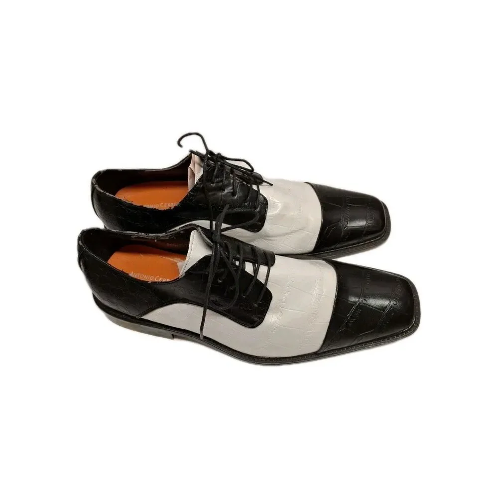 Antonio Correlli Elite Dress Shoes Black White Faux Leather Size 11 #6089